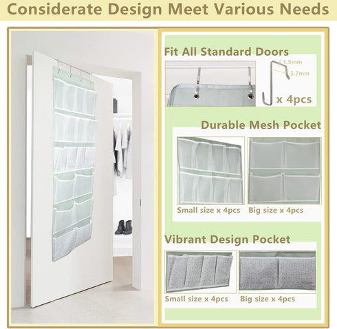 18 Pockets Over the Door Storage Organizer, 2 Pack Hanging Shelf with 4 Hooks for Toddler Clothes, Accessories,