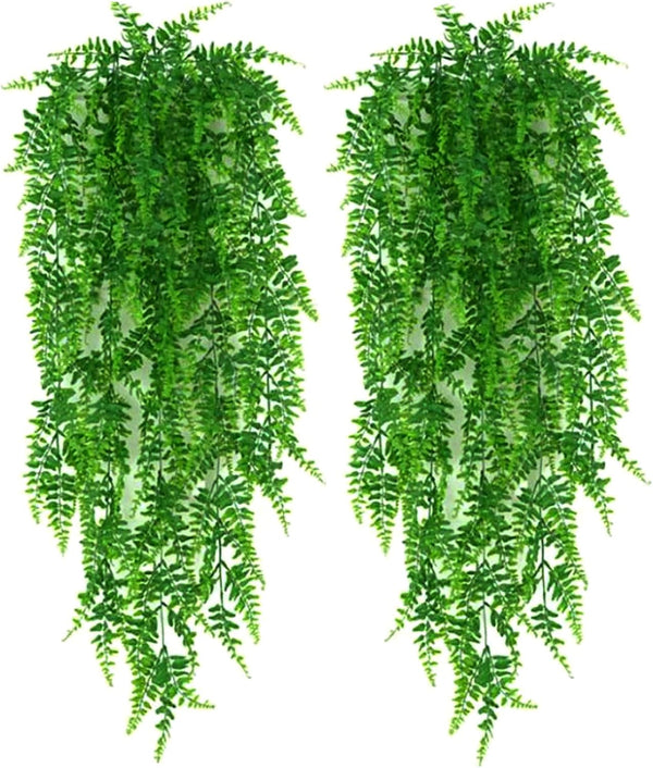 YYaaloa 2-Pack Artificial Hanging Plants, 31.5 Inch Boston Fern Fake Leaves, Greeny Chain Wall Decor for Home Garden