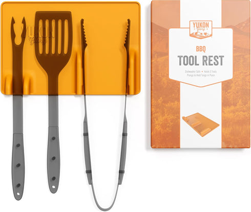 Yukon Glory Orange Tool Resting Mat, BBQ Utensil Holder, Heat-Resistant Non-Stick Silicone Mat for Outdoor Cooking