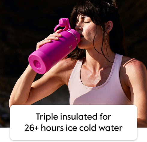Takeya Sport 40 oz Triple Wall Insulated Stainless Steel Water Bottle, Grand Slam Black, Ice Blocking Spout Lid