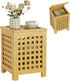 Bamboo End Table with Removable Cushion and Hidden Storage, 2-in-1 Ottoman Side