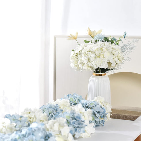 10PCS Silk Hydrangea Heads with Stems, Artificial Flowers for Wedding Party Home Decor (Off White)