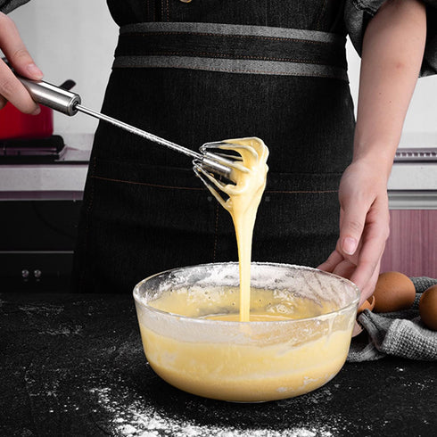 Semi-automatic Whisk, Stainless Steel Egg Beater, Hand Push Rotary Mixer for Whisking, Beating, and Stirring
