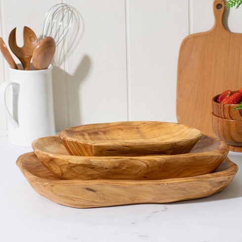 Root Wood Dish, Hand Carved Party Platter and Tray for Sandwich Bread Serving, Appetizer Display (12-13 inch)
