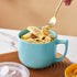 Ceramic Soup Bowl with Handle and Vented Lid, 32oz Large Deep Mug for Ramen and Instant Noodles (Green)