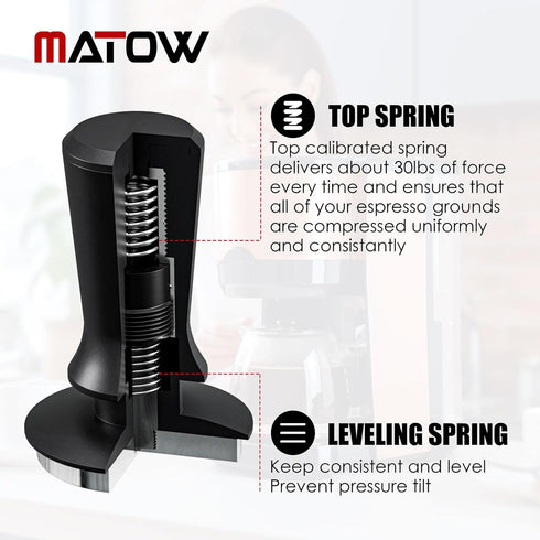 58.5mm Espresso Hand Tamper, Dual Calibrated Spring Loaded Coffee Tamper with Stainless Steel Flat Base