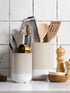 LE TAUCI Utensil Holder, 7.3"+5.4" Ceramic Kitchen Utensil Holder for Countertop, Set of 2, Arctic White, Boho