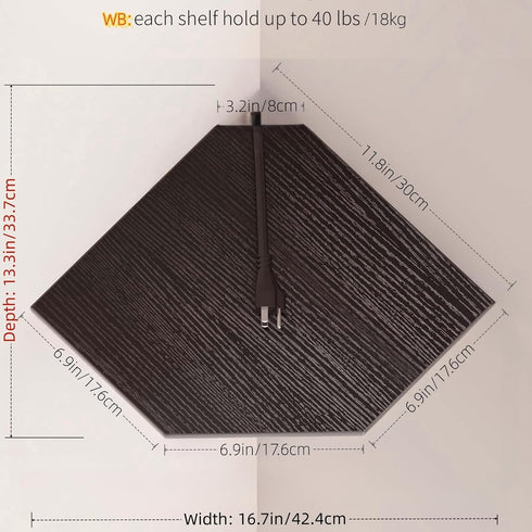 JJL 12 Inch 2 13.3 Inch Corner Shelves, Corner Shelf Wall Mounted with Wire Hole, Tier Deep Wooden Corner Hanging