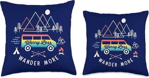 Retro Camper Van Vintage Sunset Mountains RV Throw Pillow