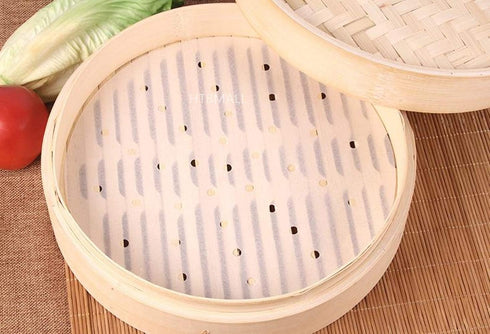 200pcs Air Fryer Liners, 10 inches Bamboo Steamer Liners, Premium Perforated Parchment Steaming Papers for Air Fryers