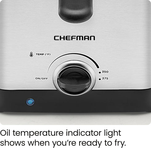 Chefman Fry Guy, Compact Deep Fryer with 1.6-Quart Capacity, Easy-View Window, Adjustable Temp Control, Stainless