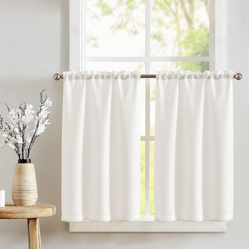 jinchan Kitchen Curtains, 24 Inch Linen Textured Cafe Tier Curtains for Small Windows, 2 Panels, White