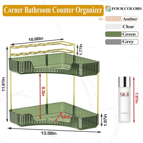 Counter Countertop (2 SUNZOS Bathroom Organizer, Corner Vanity Cosmetic Storage with Makeup Brush Holder, Organizers