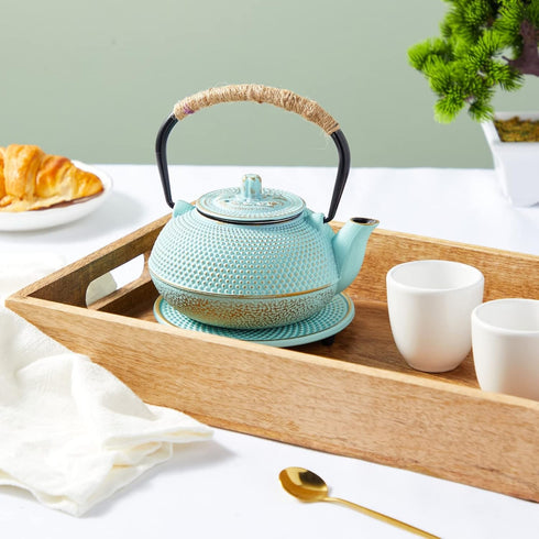 18 oz/500 ml, 3-Piece Set Set Juvale Cast Iron Tea Kettle with Infuser - Green, - Teapot for Brewing Loose Leaf Tea