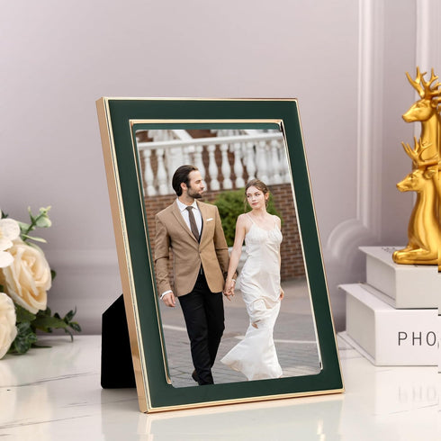 2-Pack 5x7'' Countertop,Counterspace,Tabletop YiPinYin Jasper Green Picture Frames with Gold Plated Edge,HD-Real Glass