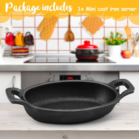 Uiifan Mini Cast Iron Skillet 1 Piece, 6 x 3.8'' Small Oval Skillet, 8 oz Single Serve Dish for Baking, Cooking,
