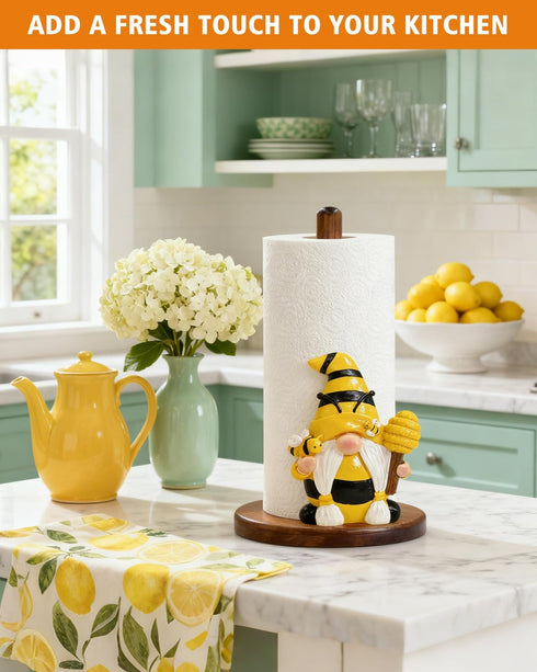 GAJ Countertop 3D Gnome Paper Towel Holder - Honey Bee Decor for Kitchen & Bathroom - Gifts for Women Mom Grandma