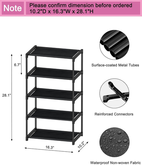 5-Tier (16.3" Closet, Autonomier Extra Small Shoe Rack Wide), Narrow Space-Saving Organizer for Small Spaces, Non-Woven