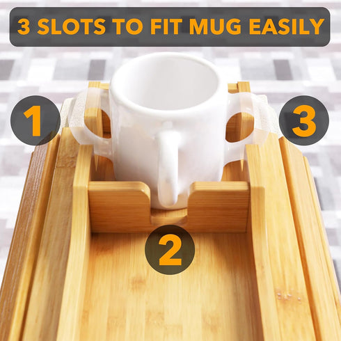 SpaceAid Bamboo Couch Cup Holder, Anti Falling Foldable Sofa Armrest Tray with Cup Holder, Couch Arm Side Table