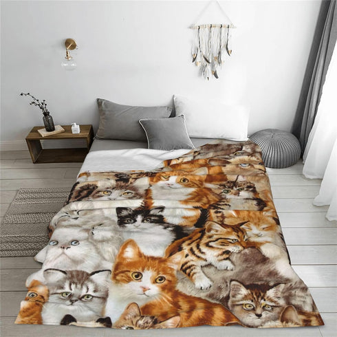 BLUBLU Cute Cat Design Flannel Fleece Throw Blanket, Lightweight Cozy Plush for Bedroom, 50"x40"