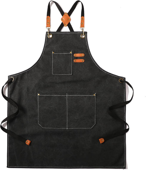 Tosewever Canvas Cross Back Chef Cotton Aprons for Men Women with Large Pockets for Cooking