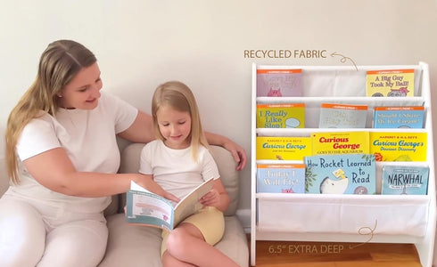 4 UTEX Kids Bookshelf Storage, Book Shelf for Kids Rooms, Tier Sling Bookshelf for Kids, Toddler, Magazine Book Rack
