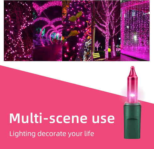 XMASHOME 63.8FT 300 Count (150L*2pcs) Green Wire Pink String Lights, Incandescent Christmas Lights
