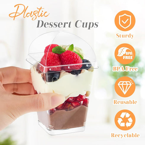 50 Pack 5 oz Kucoele Dessert Cups with Lids and Spoons, Clear Plastic Parfait Appetizer Cups Dessert Shooters Party
