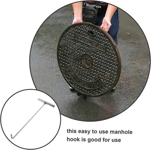 T-Hook Water Meter Key, Heavy Duty Manhole Cover Lifting Tool, Stainless Steel Jack Vault Door Hooks