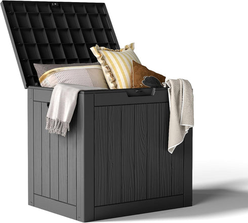 35 Gallon Resin Deck Box with Lockable Latch, Waterproof UV-Resistant Multi-Purpose Outdoor