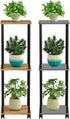 3 HAYOFAMY Tier Tall Plant Stand Indoor with Wheels, Movable Plant Shelf Metal Wood Multiple, Flower Pot Holder