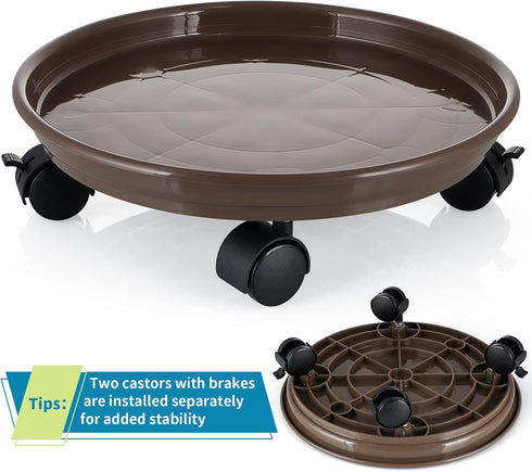 Skelang 3 11.8" Pcs Plant Caddy, Plant Stand, Round Plant Pallet Pot with Lock Wheels, Rolling Tray Planter Trolley