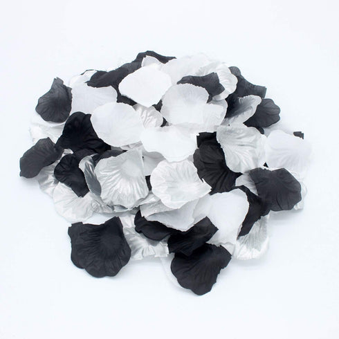 900PCS Silver Black White Artificial Flowers, Silk Rose Petals, Flower Girl Scatter Petals for Wedding