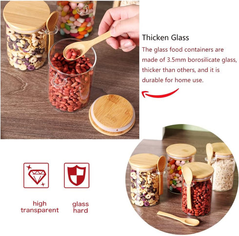 CZFWin 4 Pack 4PCS) Glass Containers with Lids and Spoons, Overnight Oat Container with Lids Glass, Oatmeal Jar