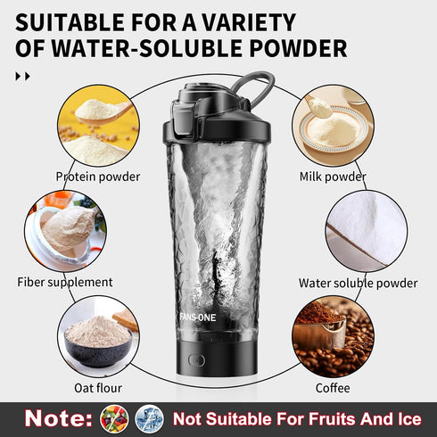 Premium Electric Protein Shaker Bottle, 24 oz Lockable Blender, Tritan, BPA Free, USB Rechargeable Mixer for Protein