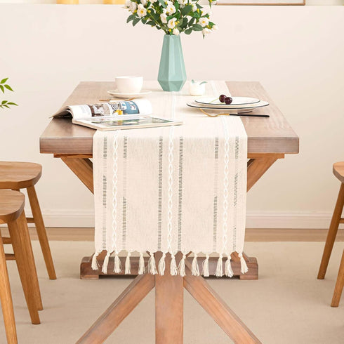 Decorations-Ivory-14 x72, 4-6 Table Runner, Rustic Farmhouse Linen Waterproof Table Runners for Holiday Party, Dresser