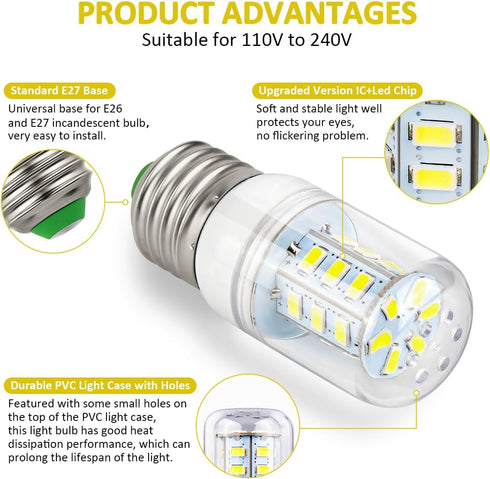 KEI D34L Refrigerator Bulb Replacement, 2 Pack LED for Frigidaire Kenmore Electrolux 5304511738, 110V-240V