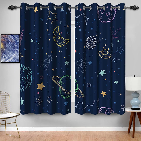 Baocicco Navy Blue Space Curtains for Boys Room Cartoon Stars Planets Theme