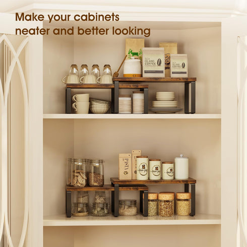 Set of 4 Kitchen Cabinet Shelf Organizers, 15.75'' Width, Stackable & Expandable Kitchen Storage, Spice Rack for
