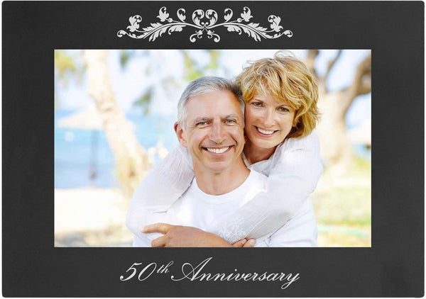 CustomGiftsNow 50th Anniversary Laser Engraved Anodized Aluminum Wedding Photo Frame - Hanging/Tabletop