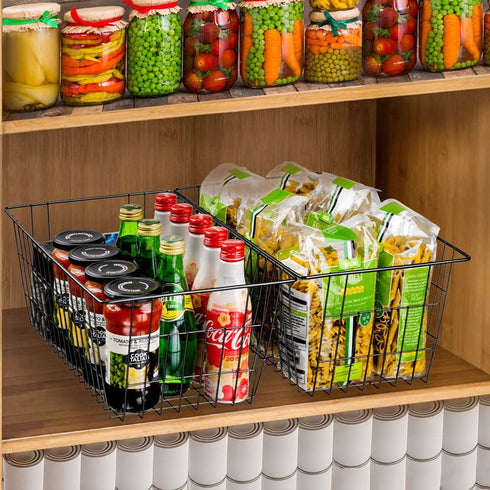 SANNO Set of 3 Freezer Baskets - Wire Storage Bins for Home, Office, Bathroom, Pantry Organization, Black