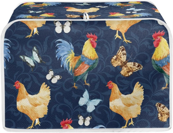 Washable Toaster Dust Cover, 4 Slice Chicken Rooster Decorative Cover, Kitchen Appliance Protector, Fingerprint