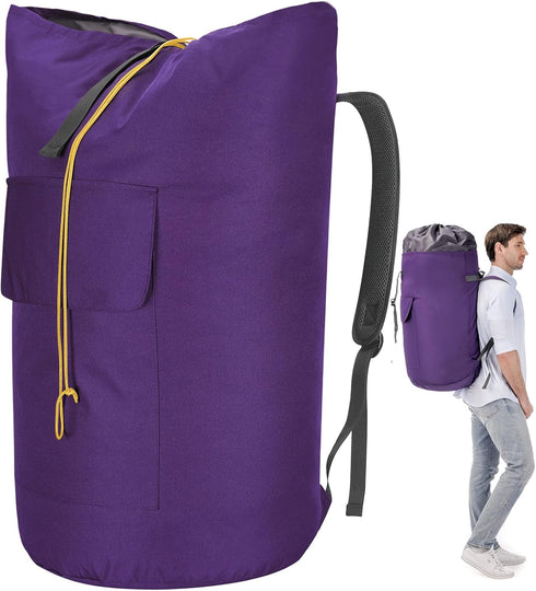 Extra Large Heavy Duty College Laundry Bag, Purple 115L Backpack with Handle and Drawstring Closure