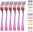 Kyraton 6 Pieces Rainbow Dinner Fork Set - Stainless Steel 8.17 Inch Colorful Titanium Plating Silverware