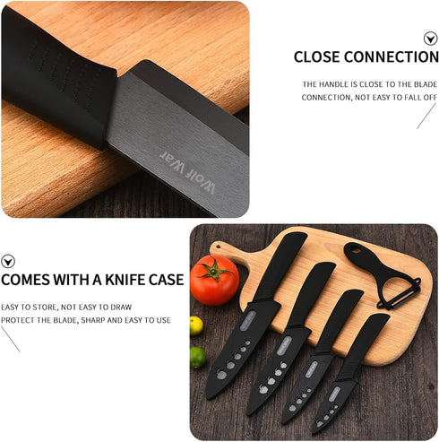 Ceramic Knife Set with Protective Cover, 4-Piece Kitchen Knife Set & 1 Peeler for Meat, Fruit, Vegetables
