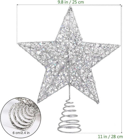 Christmas Tree Topper Star, Callenbach LED Metal Light Up Xmas Decorations, 10 inches Silver Glitter Ornaments