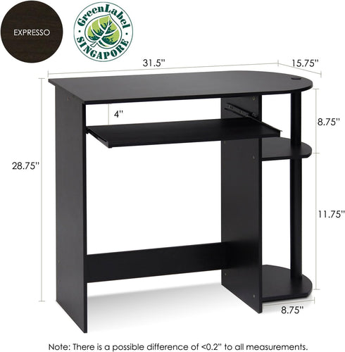 Furinno Simplistic Easy Assembly Computer Desk with Keyboard Tray, Espresso/Black Finish