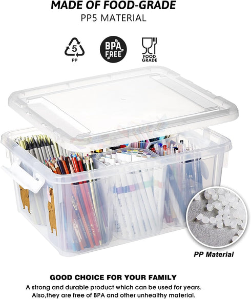 17QT 1 Pack (1 Pack) loobuu Plastic Storage Bins with Lids - Art Craft Supply Organizer Box with Brush Pot for Kids