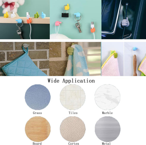 14pcs Thumb Wall Hooks, Self Adhesive Cable Organizer Clips, No Punching Key Hook Holder, Multifunctional Silicone Hooks