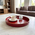 13" Round Decorative Tray, Red Serving Tray with Handles, Plastic Coffee Table Tray for Ottoman, Living Room, Bathroom